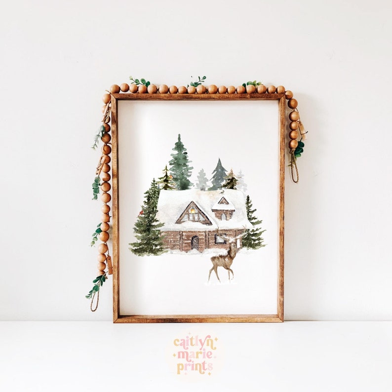Winter Cabin Print Holiday Wall Art Christmas Print Winter Etsy