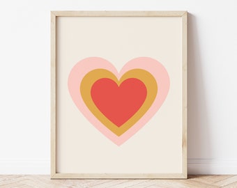 Retro Heart Print, Valentines Day Print, Boho Valentines Day, Retro Valentines Day, Heart Prints *DIGITAL DOWNLOAD*