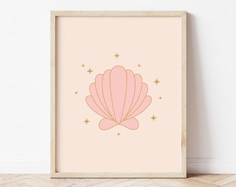 Sea Shell Print, Boho Nursery Printable, Pink Clam Shell, Girls Nursery Decor, Boho Printables *DIGITAL DOWNLOAD*