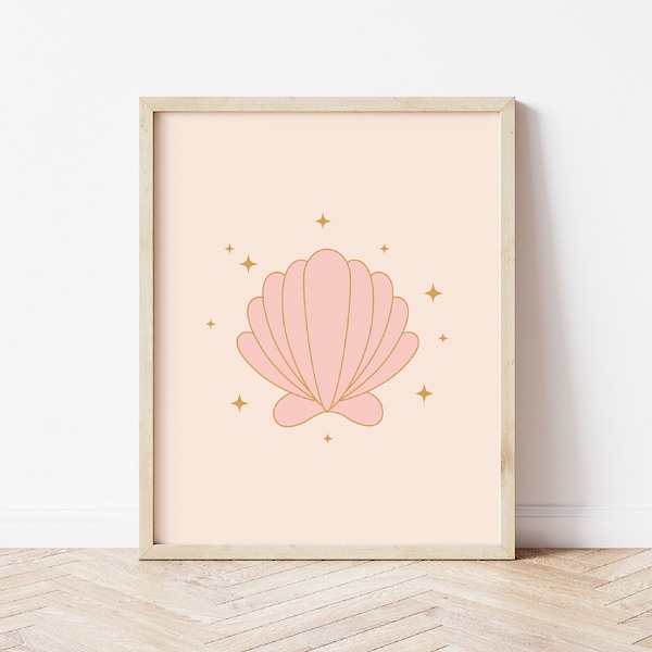 Sea Shell Print, Boho Nursery Printable, Pink Clam Shell, Girls Nursery Decor, Boho Printables *DIGITAL DOWNLOAD*