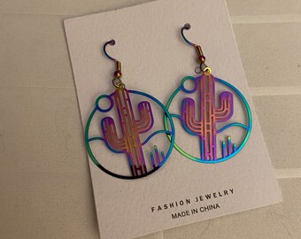 Rainbow cactus earrings