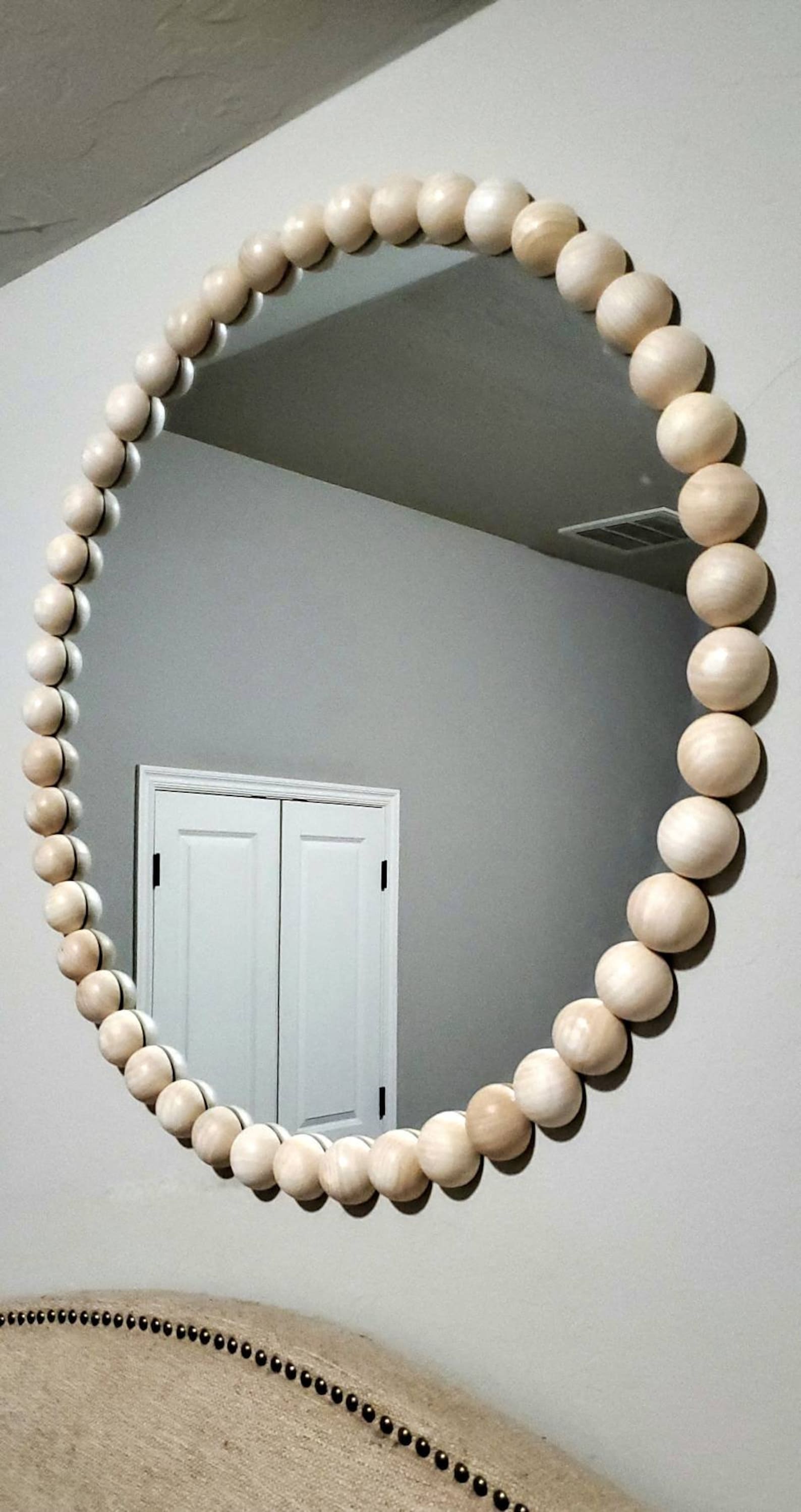 Round Wood Bead Mirror in 16 28 30 Etsy