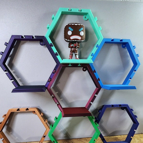 Funko Pop! and Collectable Figure Shelf Shadowbox Hex Interlocking Tile Floating Display Shelf, Multi color 3d Printed