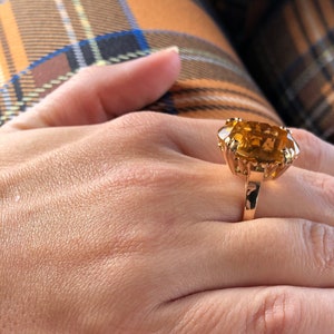 Yellow Citrine Ring, Vintage Ring, Cocktail Ring Set With Citrine Gemstone,  14K Yellow Gold Ring, Unique Gift For Women, Handmade Jewelry