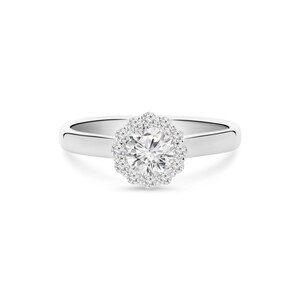 Blume Halo Diamant Verlobungsring, Halo Verlobungsring, Rundschliff Diamant Ehering, 14K Goldring, Naturdiamant Verlobungsring