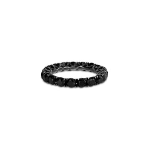 Anillo de eternidad con diamantes negros, anillo de eternidad con diamantes, banda de diamantes negros, anillo de oro macizo de 14 quilates o 18 quilates, joyería delicada, regalo único para ella