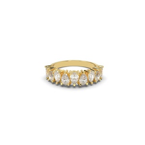 Half Eternity Diamond Ring, Pear Cut Diamond Ring, 14K/18K Solid Gold, Stackable Ring, Diamond Anniversary Band, Diamond Wedding Ring