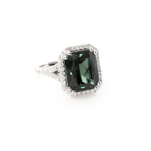 Halo Engagement Ring, Halo Diamond Engagement Gold Ring, 14K White Gold Ring, Green Tourmaline & Natural Diamonds Ring, Gift For Women