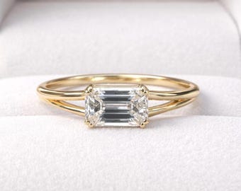 Solitaire Engagement Ring Emerald Cut Lab-grown Diamond 14K/18K Solid Gold/Platinum