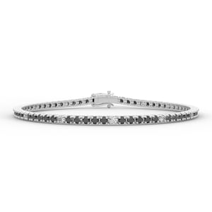 Black And White Diamond Tennis Bracelet, Round Cut Diamonds Bracelet, Tennis Bracelet, Dainty 14k Gold Diamond Bracelet, Mother&#39;s Day Gift