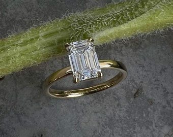 Emerald Cut Natural Diamond Solitaire Engagement Ring Solid Gold/Platinum