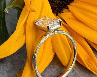 Emerald Cut Lab Diamond Solitaire Engagement Ring Solid Gold/Platinum