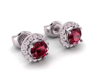 Ruby stud earrings, Gold earrings, Halo earrings, Emerald earrings, Sapphire earrings, Personalized jewelry