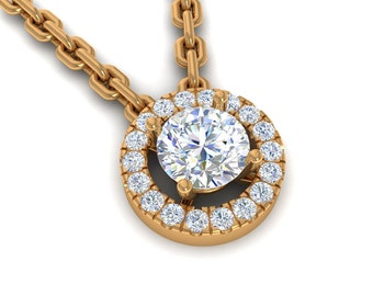 Diamonds Halo necklace 14k gold, Personalized jewelry