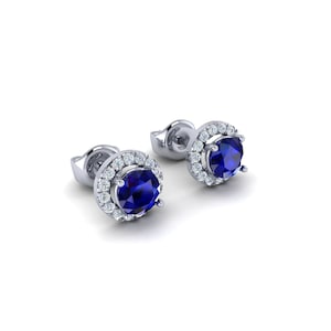Sapphire Stud Earrings, Dainty Blue Sapphire Stud Earrings, Halo Earrings, Natural Sapphire Earrings, Gem Earrings, Blue Sapphire Earrings