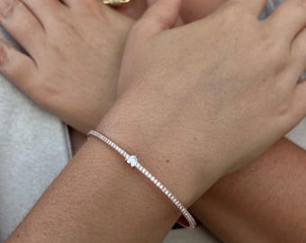 Heart Cut Lab Diamond Bangle Bracelet Solid Gold