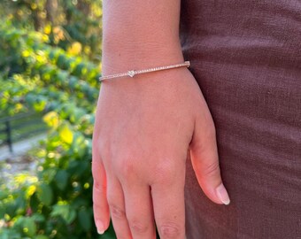 Heart Cut Natural Diamond Bangle Bracelet Solid Gold
