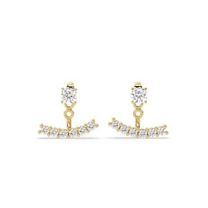 Diamond Ear Jacket Earrings, Dainty Front Back Stud Earrings, 14K Solid Gold Special Stud Earrings For Women, Anniversary Gift For Her