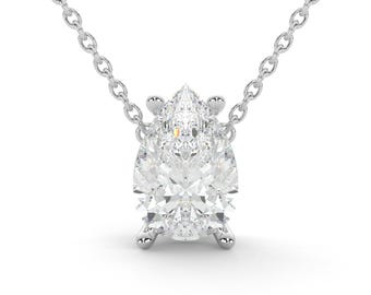 Collar con colgante solitario de diamante natural en forma de pera en oro macizo de 14K/18K