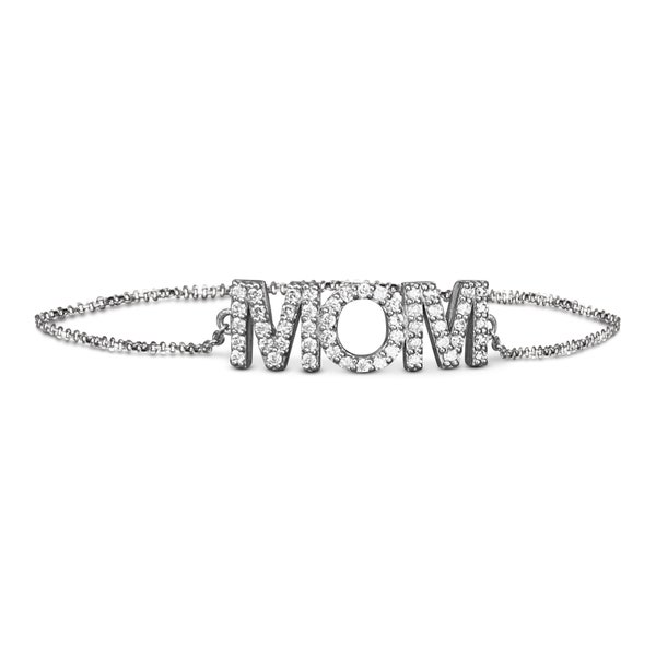 Diamond Mom Plate Bracelet, Mom word Bracelet, Diamond initial bracelet, Custom mom bracelet