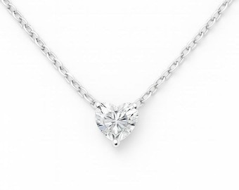 14K/18K Gold Heart Cut Diamond Solitaire Pendant Necklace Gift For Her