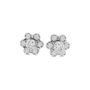 Flower Stud Earrings, 14K Gold Floral Diamond Studs, Gold Diamond Flower Earrings, Cluster Diamond Earrings, Earrings Gift For Her