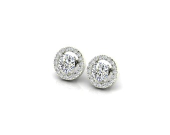 14k white gold halo stud earrings, Diamonds earrings, Personalized jewelry