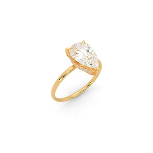 Halo Diamond Engagement Ring, Hidden Halo Diamond Ring, Pear Cut Diamond Ring, Unique Diamond Engagement Ring, Proposal Ring, 14K Gold Ring