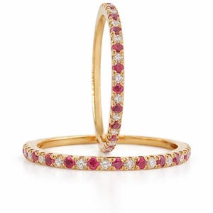 Full Eternity All-Around Ring Round Cut Diamond And  Ruby Gemstone 14K/18K Solid Gold