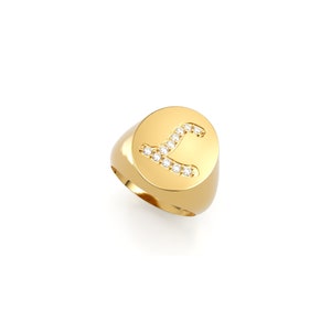 Dainty Oval Signet Ring, Initial Signet Ring Set With Natural Diamonds 14K/18K Solid Gold, Personalized - Custom Gold Ring, Ring For Women