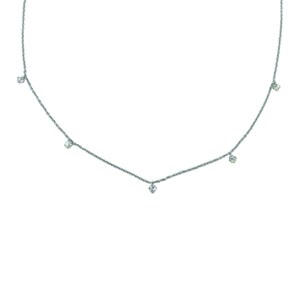 Diamond By The Yard Necklace, Dainty Layering Necklace, 5 stone Necklace, Natural Diamonds Round Cut, 14k Solid Gold, Girlfriend Gift