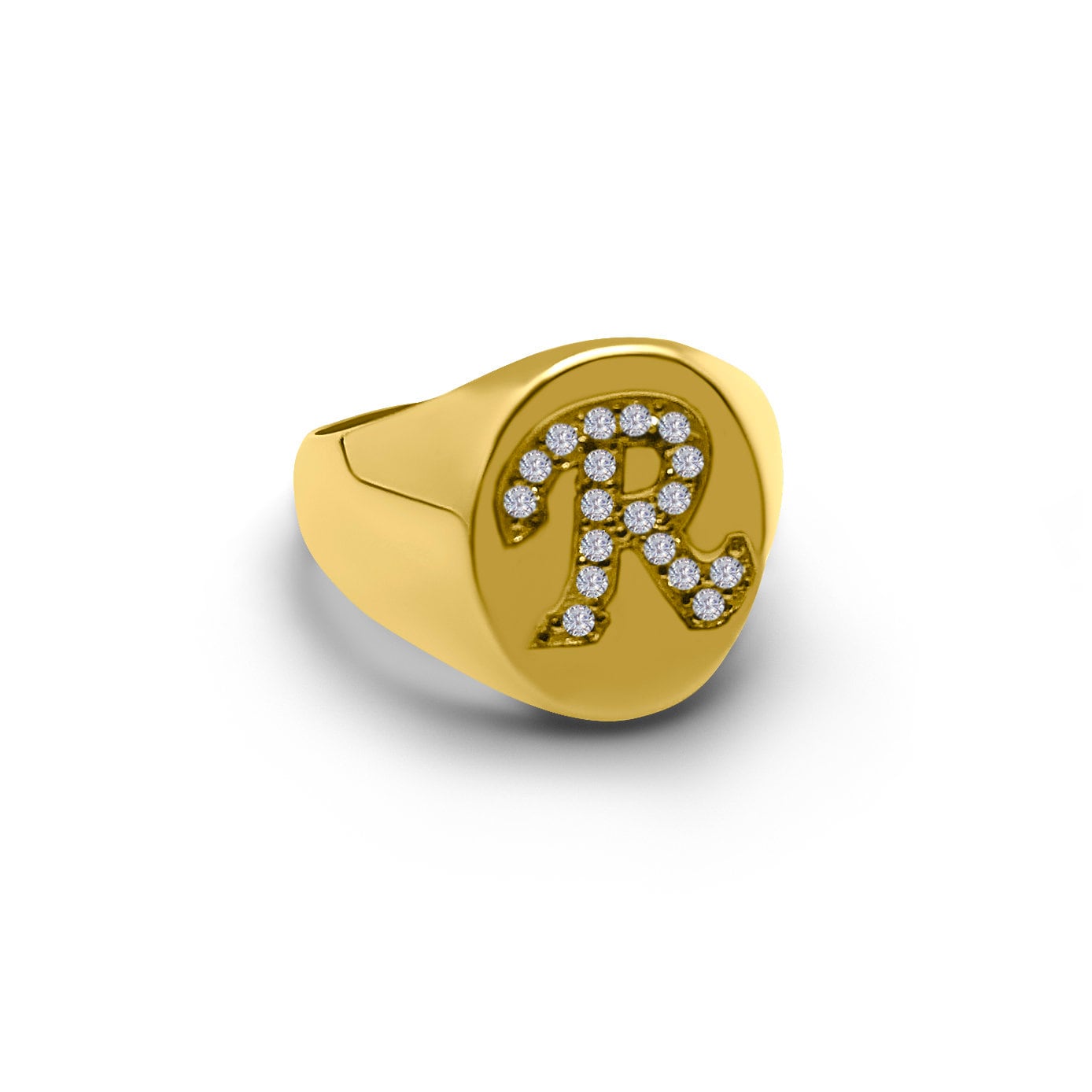 Mens Diamond R Initial Letter Ring 10K Two-Tone Gold