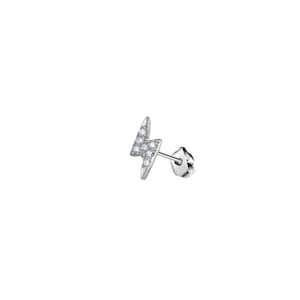 Lightning-shaped Diamond Earring, Single Earring 14K Solid Gold Diamond Lightning  Stud Earring, Diamond Lightning Bolt Stud
