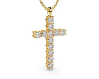Solid Gold Diamond Cross Pendant Necklace | Religious Jewelry