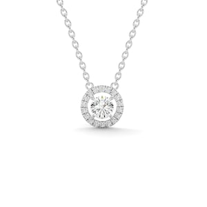 Lab Diamond Halo Necklace 14K White Gold, Diamond Halo Pendant Necklace, Lab Diamond Necklace, Round Cut Diamond Necklace, Solitaire Pendant
