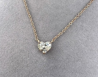 Lab-grown heart diamond pendant necklace on a 14k/18k fine gold chain