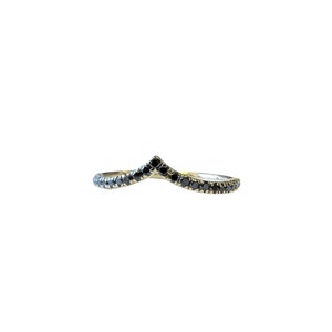 V Shape Diamond Half Eternity Ring, Half Eternity Band, Black Diamond Ring, Round Cut Diamonds, 14k or 18k Solid Gold, Gift for Her