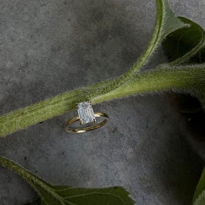 Emerald Cut Diamond Engagement Ring, Solitaire Emerald Diamond Ring 14K Gold, Dainty Engagement Ring, Natural Diamond Bridal Ring For Her