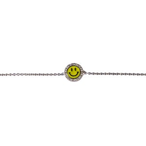 Diamond And Enamel Bracelet, Smile Gold Bracelet, Delicate Chain Bracelet 14K Gold, Dainty jewelry,  Yellow Enamel Bracelet, Girlfriend Gift