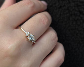 Cluster Vintage Engagement Ring Princess Cut Natural Diamond  Solid Gold/Platinum