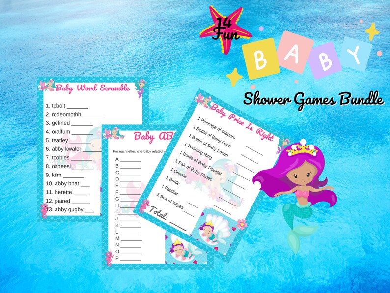 14 Mermaid Baby Shower Games Bundle With Bonus Theme Banner Etsy