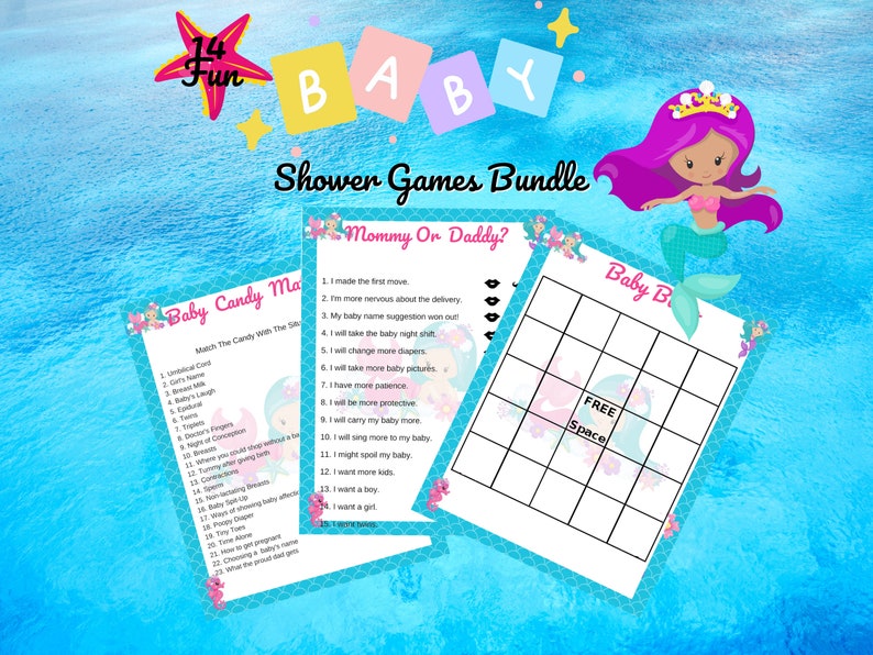 14 Mermaid Baby Shower Games Bundle With Bonus Theme Banner Etsy