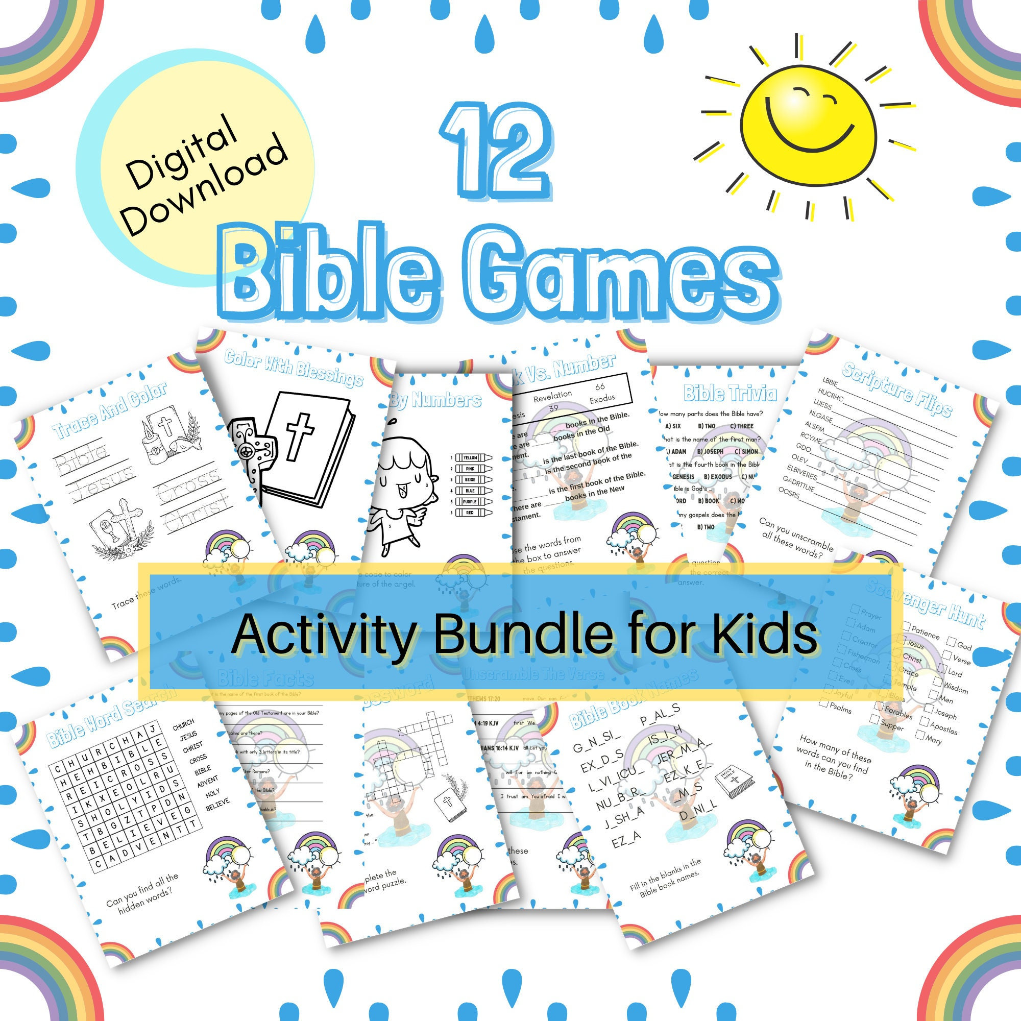 Printable Bible Games For Kids 12 Kids Bible Youth Group Etsy