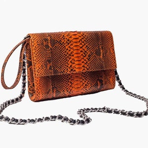 Colorful real snakeskin clutch, python skin, real leather, day & night bag, party bag, wedding bag, Orange, Brown, Grey, Yellow, Blue.