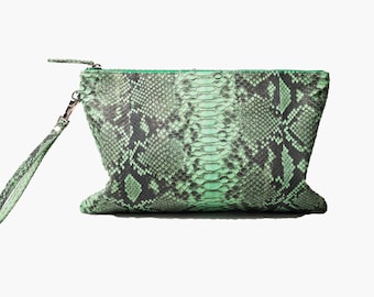 Real Python Snakeskin Envelope Clutch Bag
