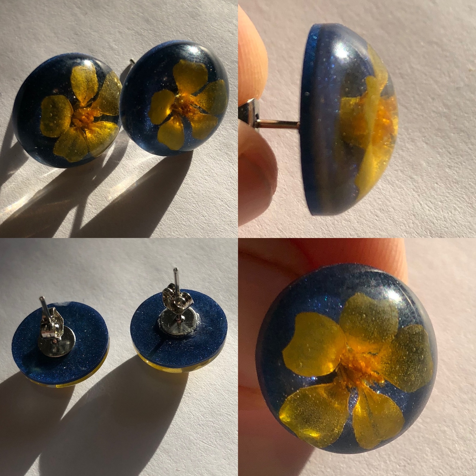 Real pressed yellow marigold earrings/ dangle stud earrings/ Etsy