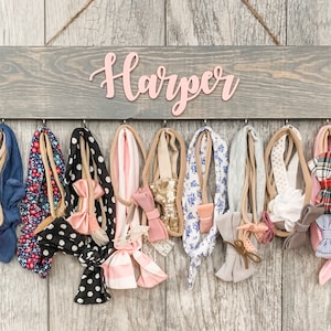 Personalized Baby Headband Holder | Wall-mounted Bow Organizer for Nursery Decor | Custom Name Sign | Baby Shower Gift