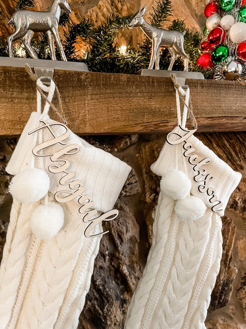 Wooden stocking Christmas stocking name tags Christmas stocking name tags Wooden stocking tag Stocking name Christmas stocking tags image 6