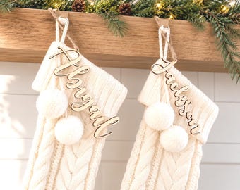Personalized Baltic Birch Wood Stocking Name Tags | Laser Cut Christmas Tags