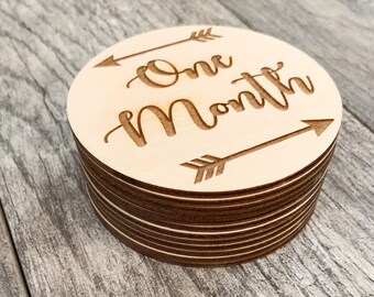 Wooden Monthly Baby Photo Signs Threetols 11PCS Wooden Baby Monthly Milestone Cards Sign Double-sided Wooden Signs